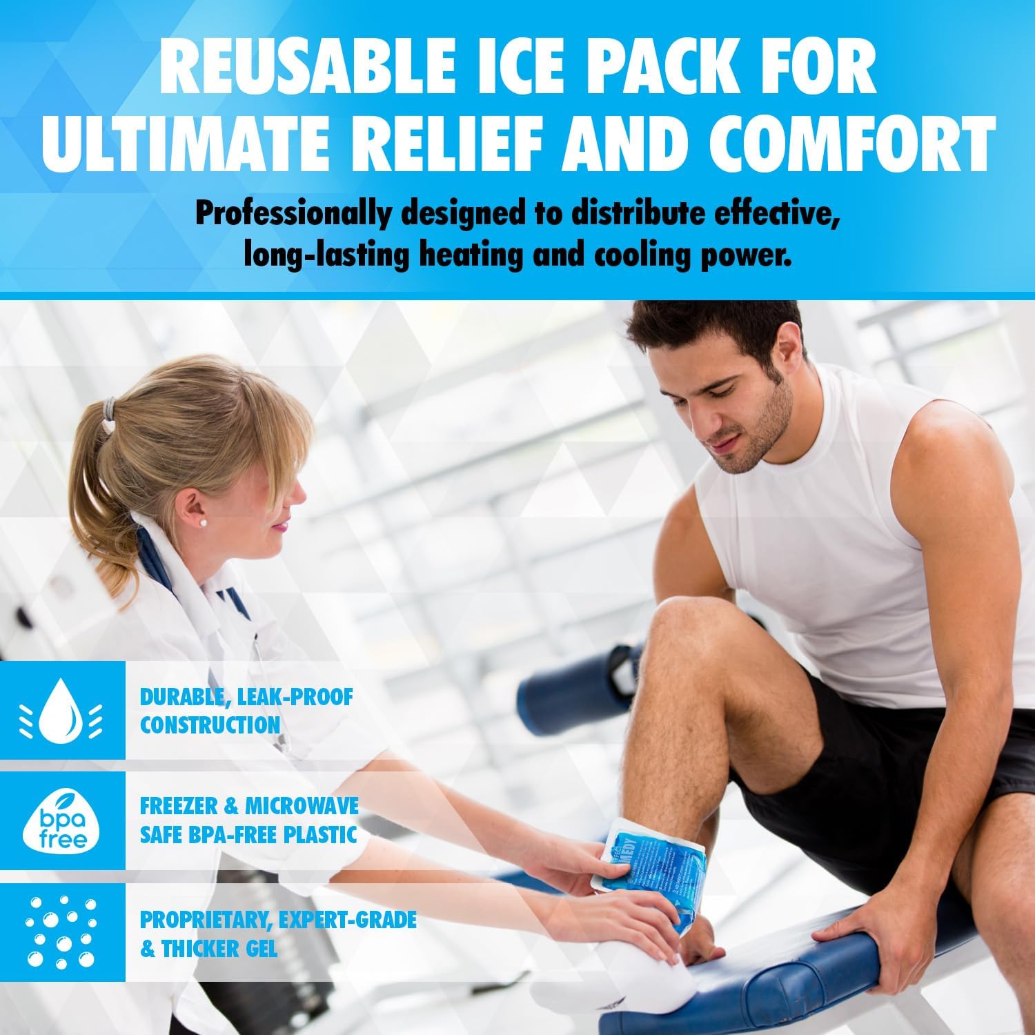 Gel Ice Pack - Hot & Cold Compress, Reusable Injury Ice Pack for Knee, Shoulder, Back, Neck, Hip, Ankle, Wrist, Foot Pain Relief & Injury Recovery Soft Gel for Muscle Strain (Blue, Reg) - Image 2