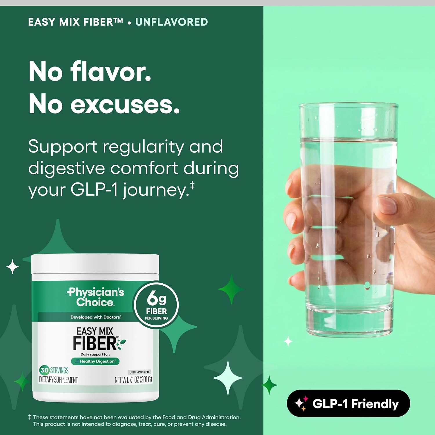 Physician's CHOICE Easy Mix Fiber for GLP-1 Support - No Grit & Sugar Free - Daily Prebiotic Soluble Fiber Powder Supplement - Digestive Health & Regularity - for Women and Men - Unflavored - 7.1oz - Image 3