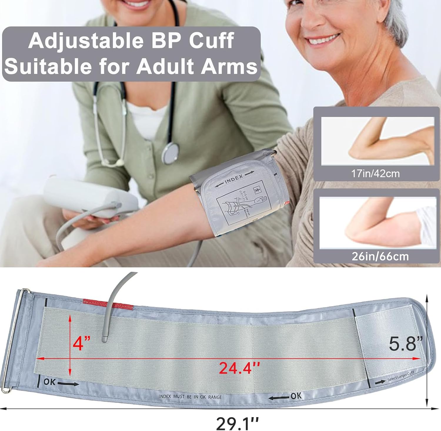 Alcarefam XXXL Blood Pressure Cuff, 9”-26” (22-66CM) Extra Large Cuff Compatible with Omron BP Monitor, Replacement XXX-Large Cuff for Adult Big ARM, with 7 Connectors - Image 4