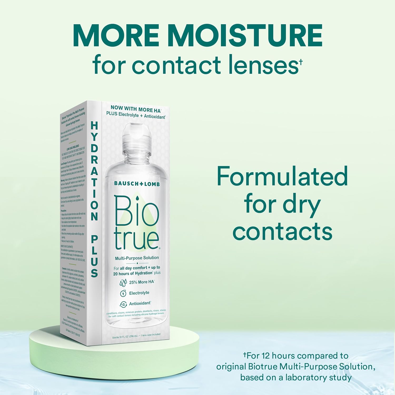 Biotrue Hydration Plus Multi-Purpose Contact Lens Solution, 10 oz 2 Pack | Includes 2 x 10 oz bottles + lens cases, hyaluronic acid formula, cleans, disinfects, all-day comfort - Image 2