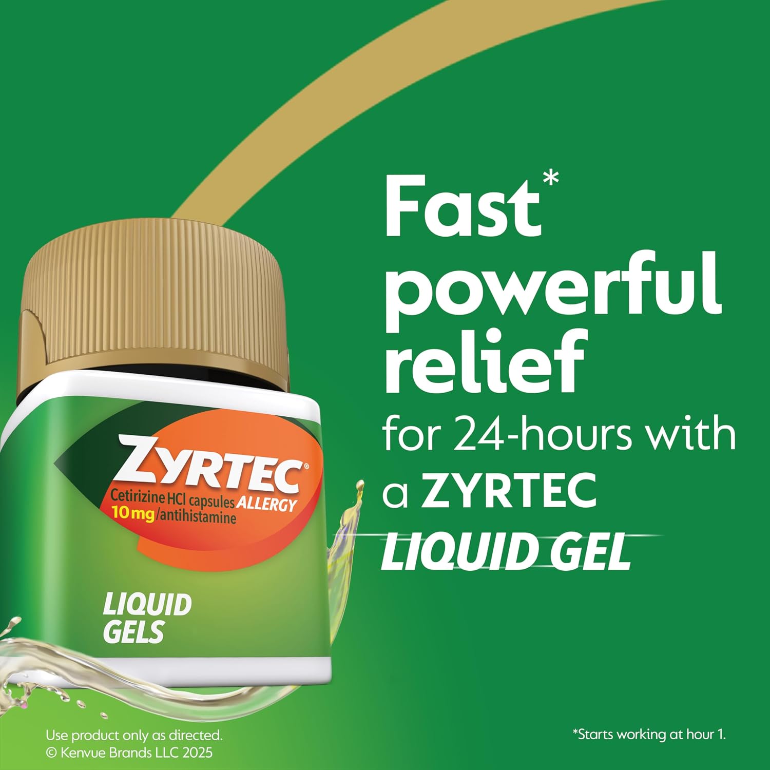 Zyrtec 24-Hour Allergy Relief Liquid Gels, 10 mg Cetirizine HCl, 25 count | Antihistamine Capsules, Allergy Medicine, All-Day Relief from Runny Nose, Sneezing, Itchy Eyes & More - Image 2