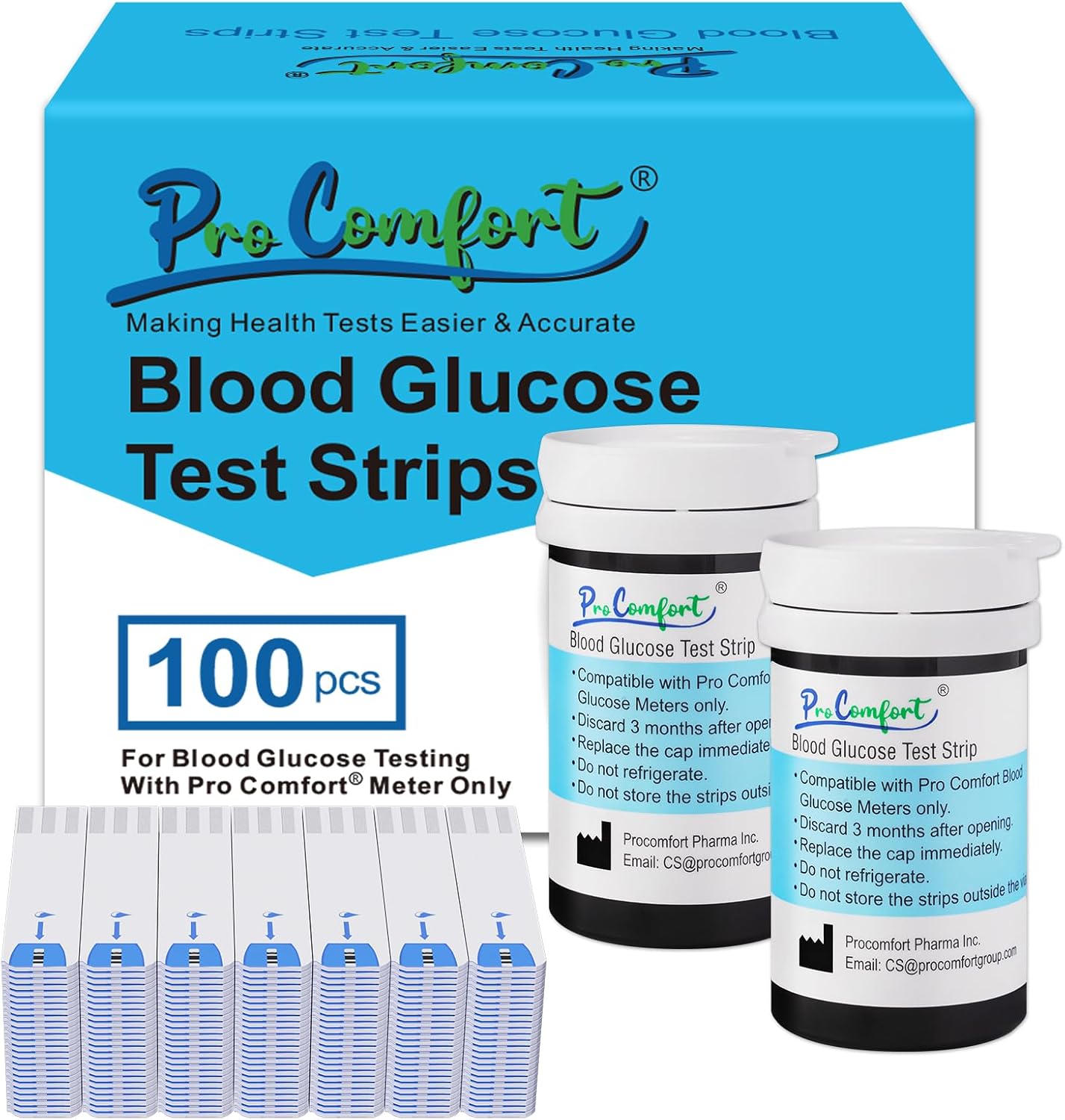 Glucose Test Strips 100 Count Blood Sugar Test Strip Used with Pro Comfort Glucose Monitor Only No Coding Design