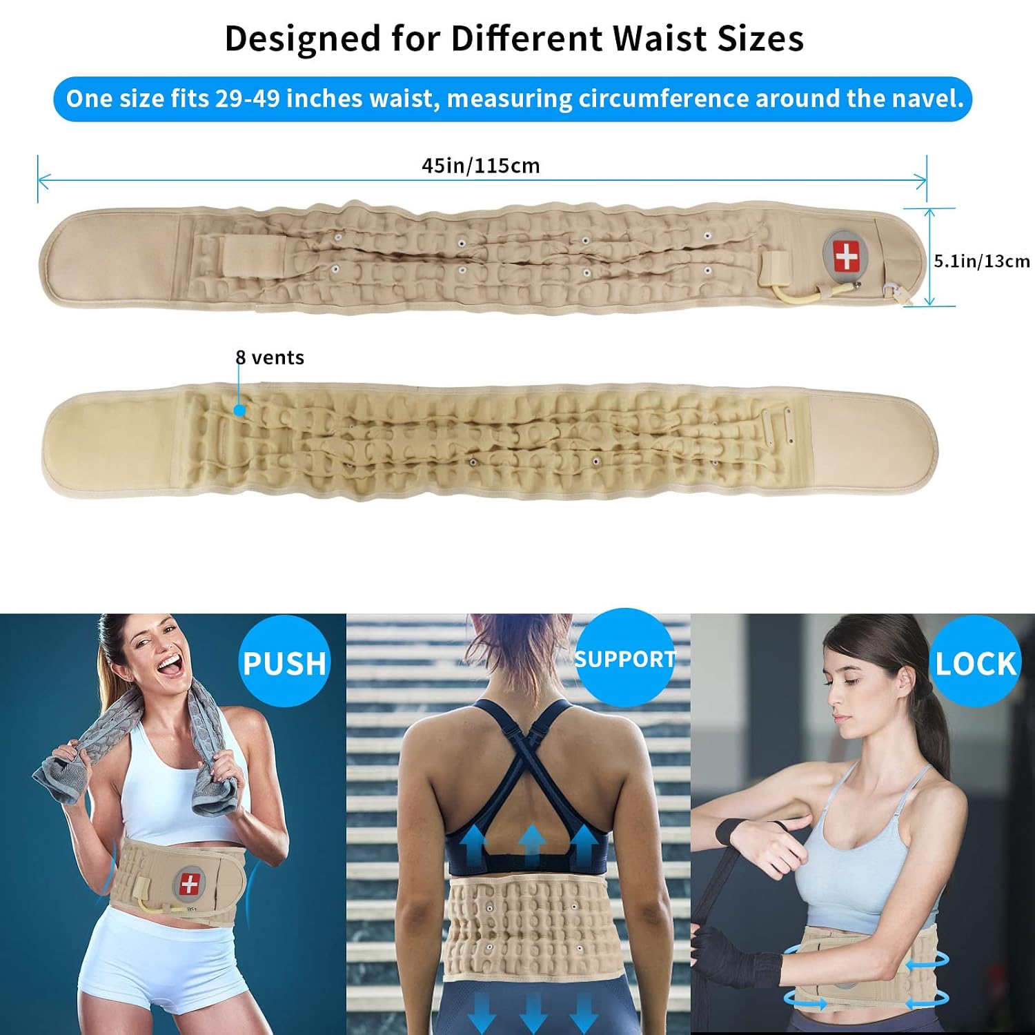 Decompression Back Belt, Inflatable Back Brace for Back Pain,Beige | Inflatable air columns for lumbar support, Relieves herniated disc & lumbar strain, Fits 29"-49" waist, Restores spinal curve - Image 6