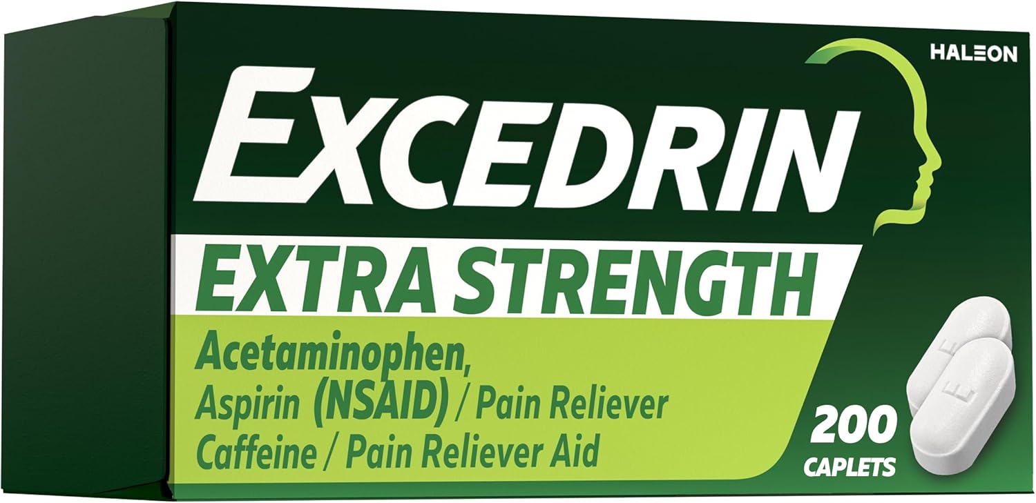 Excedrin Extra Strength Caplets for Headache Pain Relief, 200 Count | Triple Action Formula with Caffeine, Blocks Pain Signals, Elevates Your Pain Threshold, Enhances Pain Relieving Effect