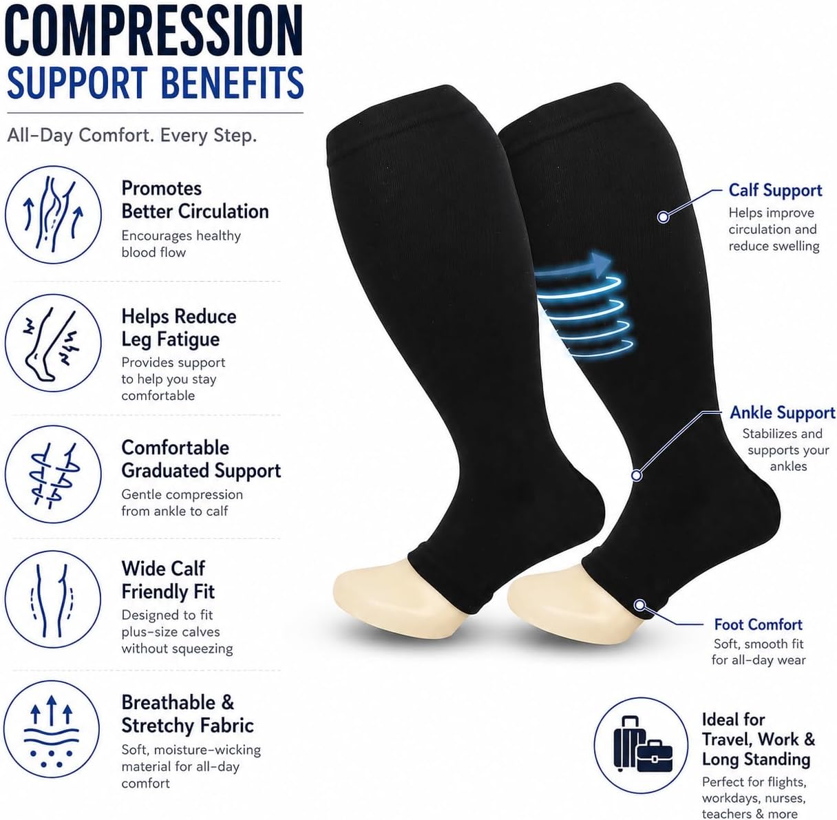 Oversize Compression Socks for Men Women Knee High Stockings Circulation - Image 3