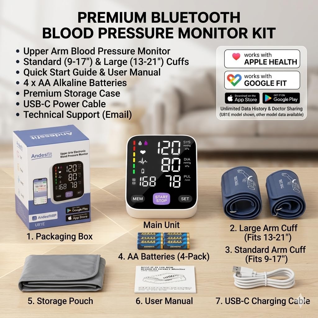 Upper Arm Blood Pressure Monitor for Home Use 17" Large & 21" XL Extra Large Cuff Big arm, Free APP Bluetooth Sync Apple Health Track Google Fit, Large Display Smart BP Machine for Seniors - Image 6