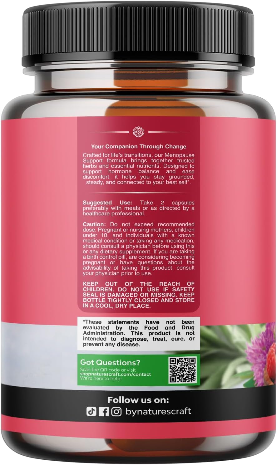 Natures Craft Complete Herbal Menopause Supplement for Women - Female Hormone Balance Capsules for Night Sweats Hot Flashes & Mood Swings with Dong Quai, Chaste Berry & Black Cohosh Root - 60 Count - Image 8