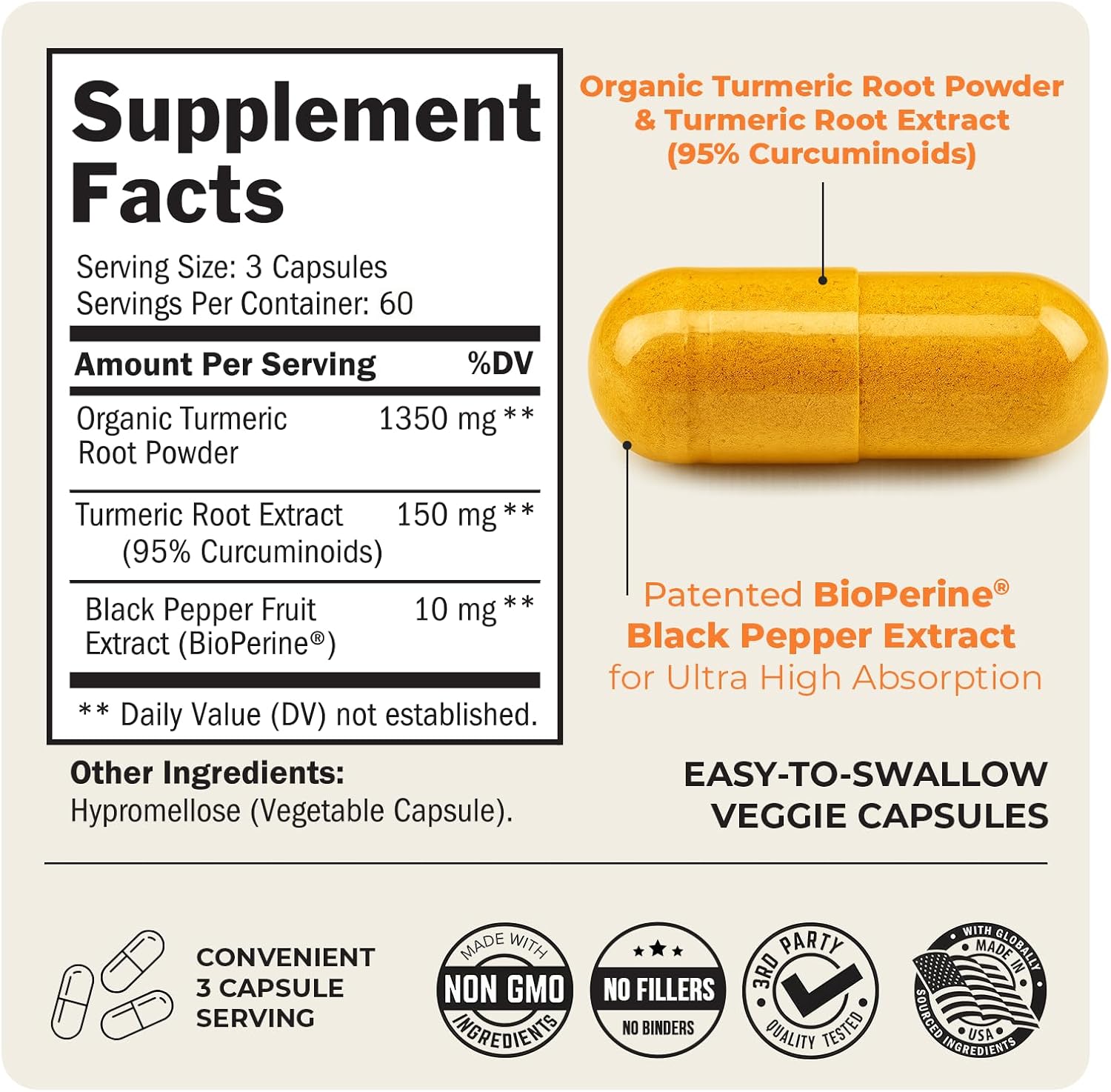 Turmeric Curcumin with Black Pepper Extract 1500mg - 180 Capsules - Image 4