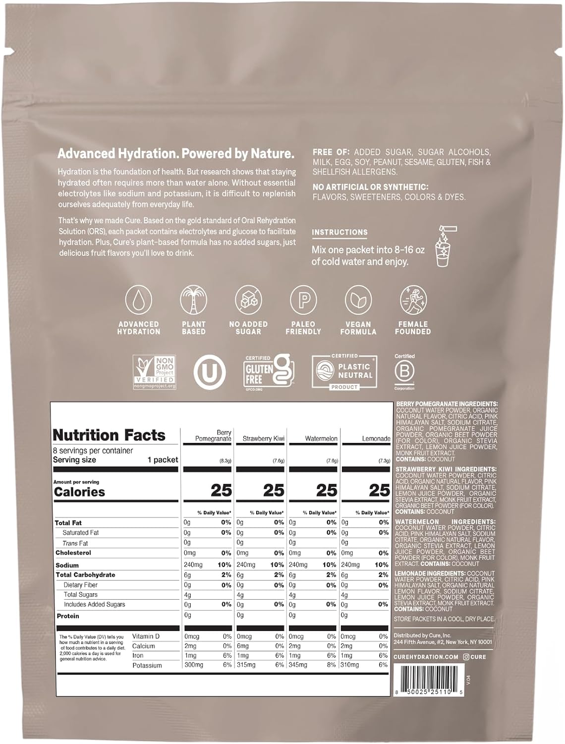 Cure Hydration - Electrolyte Drink Powder Classic Variety Pack 8 Packets | Plant-Based Dehydration Relief Mix Made with Coconut Water, No Added Sugar, Vegan, Non-GMO, Gluten Free, FSA-HSA Eligible - Image 2