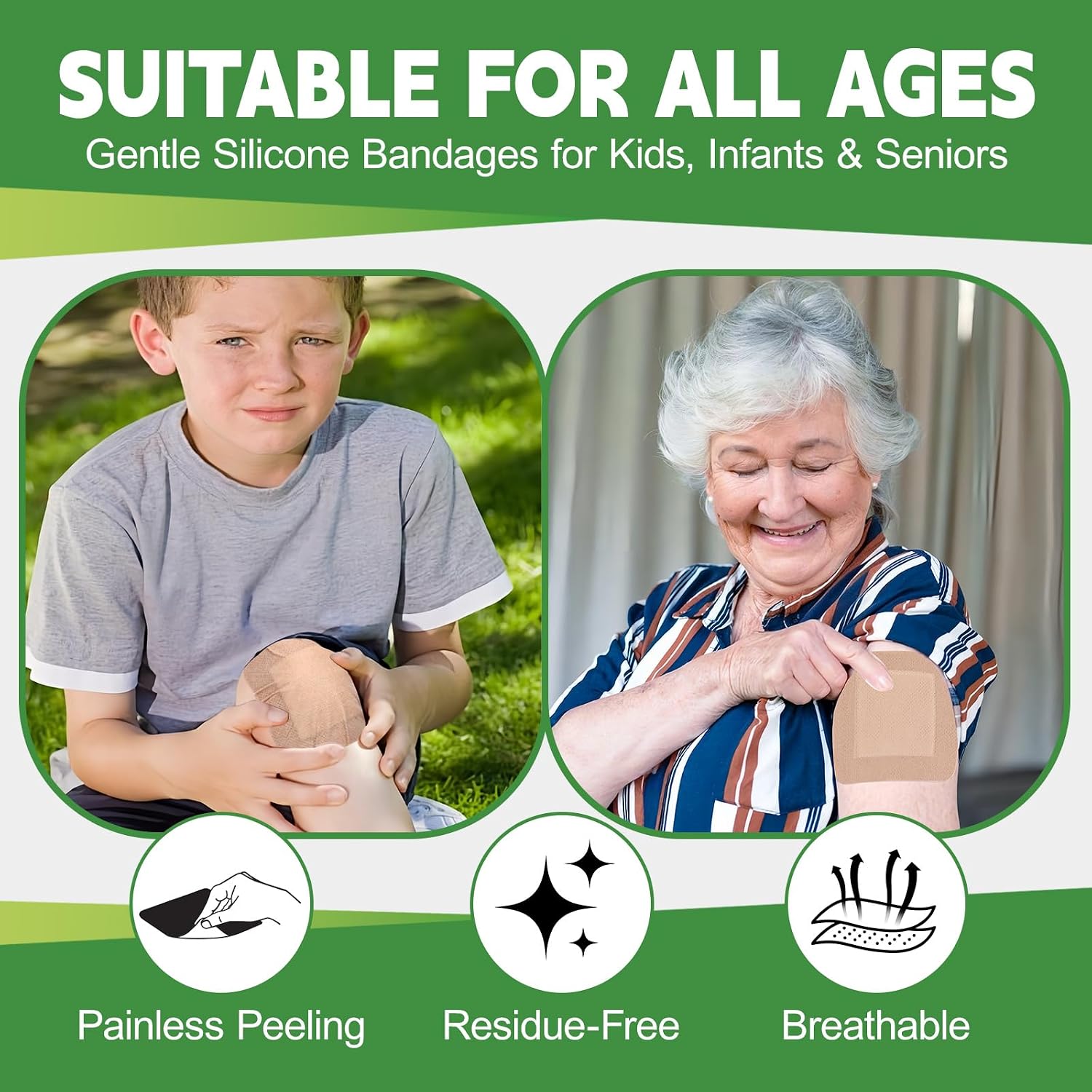 16 Pack Silicone Bandages for Sensitive Skin, 4x4 Latex Free Hypoallergenic Breathable Adhesive Bandage with Gentle Border, Large Wound Care Patches with Easy Painless Removal - Image 3