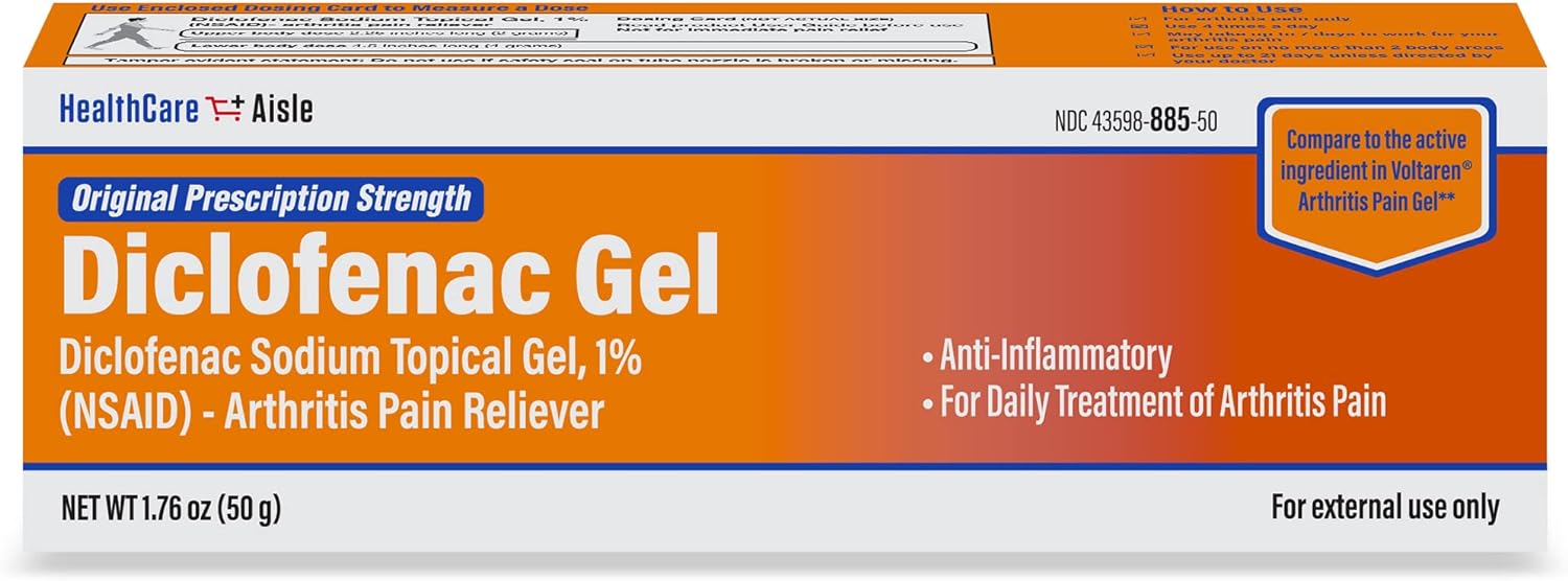 HealthCareAisle Diclofenac Gel, 1%, 50 g | Arthritis Pain Relief, Original Prescription Strength, NSAID