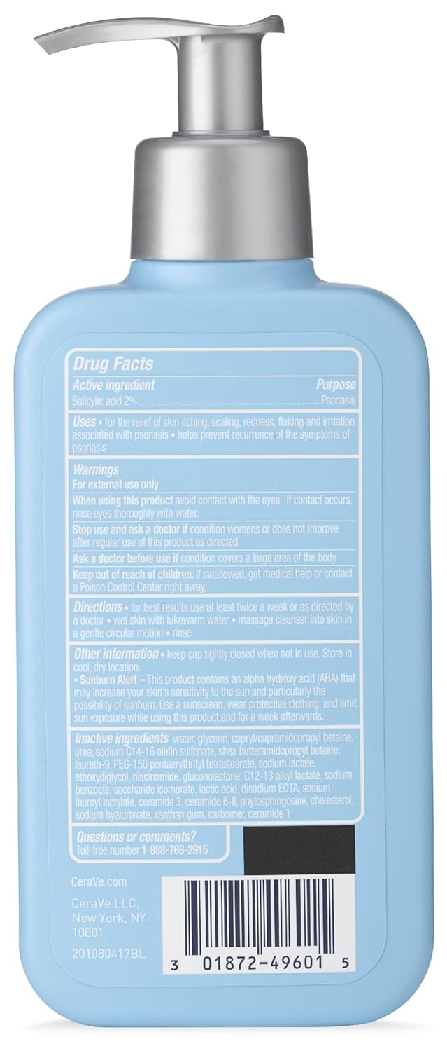 CeraVe Psoriasis Cleanser with Salicylic Acid and Lactic Acid, 8oz | Helps Relieve Dry Skin Itch and Gently Exfoliate with Salicylic Acid & Lactic Acid, Fragrance-Free, Allergy-Tested Body Wash - Image 5