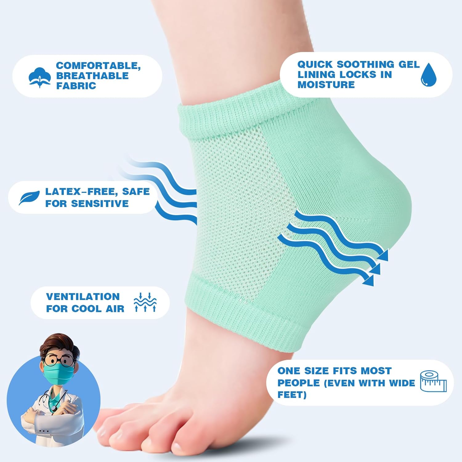 TEAWOO Moisturizing Heel Socks - 6 Pairs for Dry Cracked Feet | Toeless Gel Socks for Hydration and Repair, Soften and Hydrate Dry Cracked Feet Heels, Gel Socks for Dry Cracked Feet - Image 5