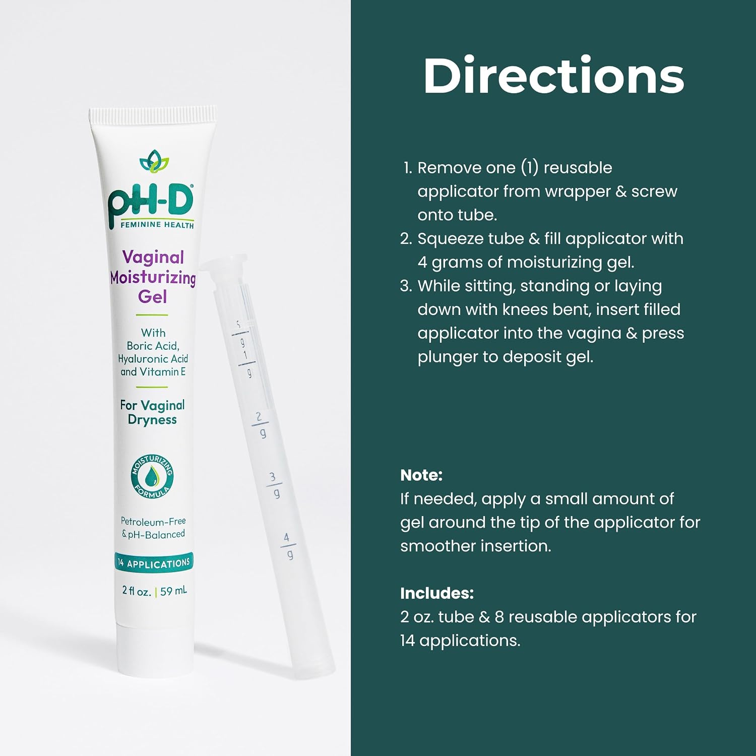 pH-D Feminine Health Moisturizing Vaginal Gel, 2 Fl Oz, 14 Applications | Hyaluronic Acid, Aloe & Vitamin E, pH Balanced, Vegan, No Added Parabens, Made in USA - Image 5