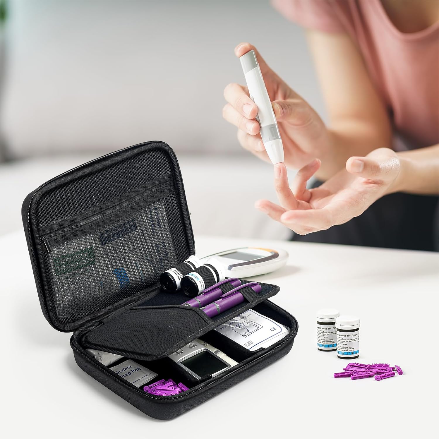 ProCase Diabetes Travel Case for Diabetic Supplies -Black | Hard Storage Bag for Glucose Meter, Insulin Pen, Test Strips, Syringes, Needles & More; Organizer for Diabetic Care Kits - Image 5