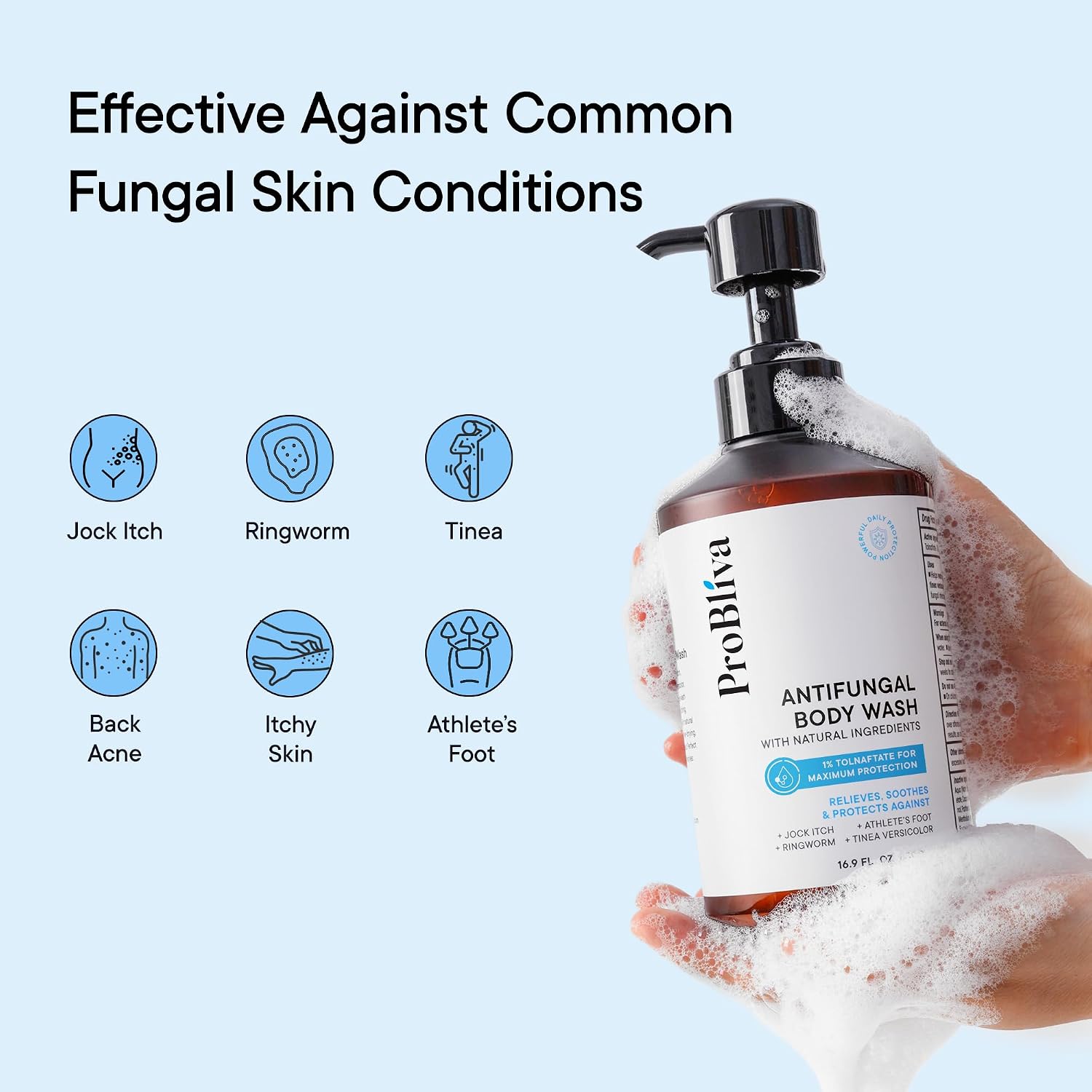 ProBliva Antifungal Body Wash Treatment Soap - Jock Itch, Ringworm, Back Acne, Tinea & Foot Odor – Skin Relief Cleanser Gel with Tea Tree Oil & Tolnaftate for Men and Women (with Brush Kit) - Image 4