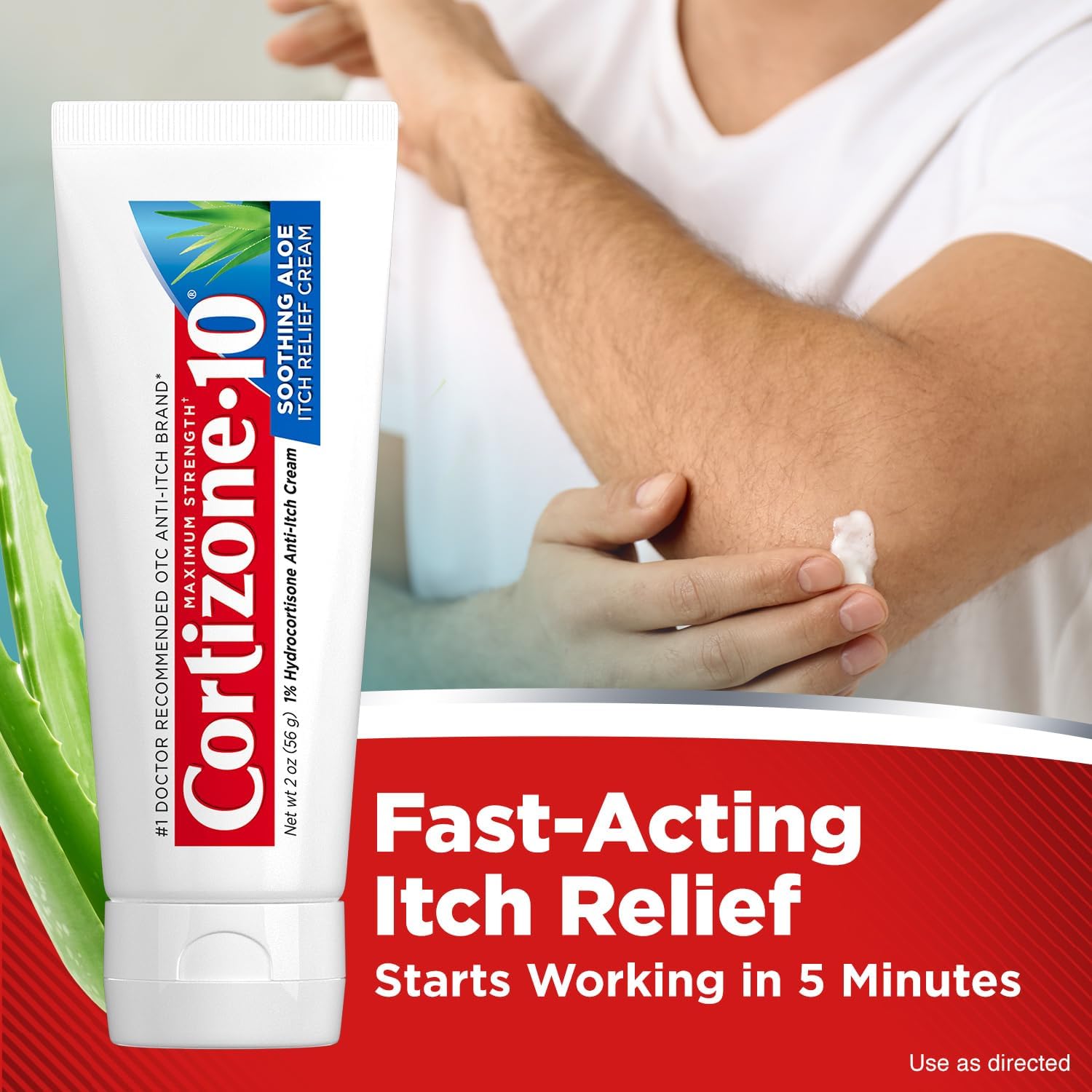 Cortizone-10 Maximum Strength Soothing Aloe Itch Relief Cream, 1% Hydrocortisone, Fast-Acting, Anti-Itch Cream for Bug Bites, Rash, Eczema, Psoriasis, Poison Ivy, Oak, Sumac & More, 2 oz - Image 3