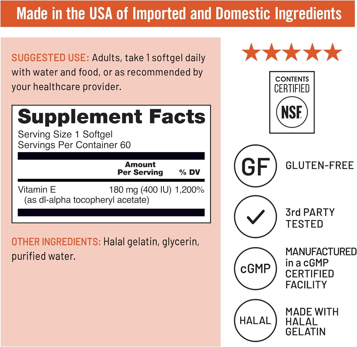 NatureWise Vitamin E 400 IU Softgels (180mg DL-Alpha) - Dairy, Gluten, and Soy Free, Non-GMO Antioxidant Dietary Supplement for Skin, Heart, Eye, and Immune Health Support - 2-Month Supply, 60 Count - Image 4