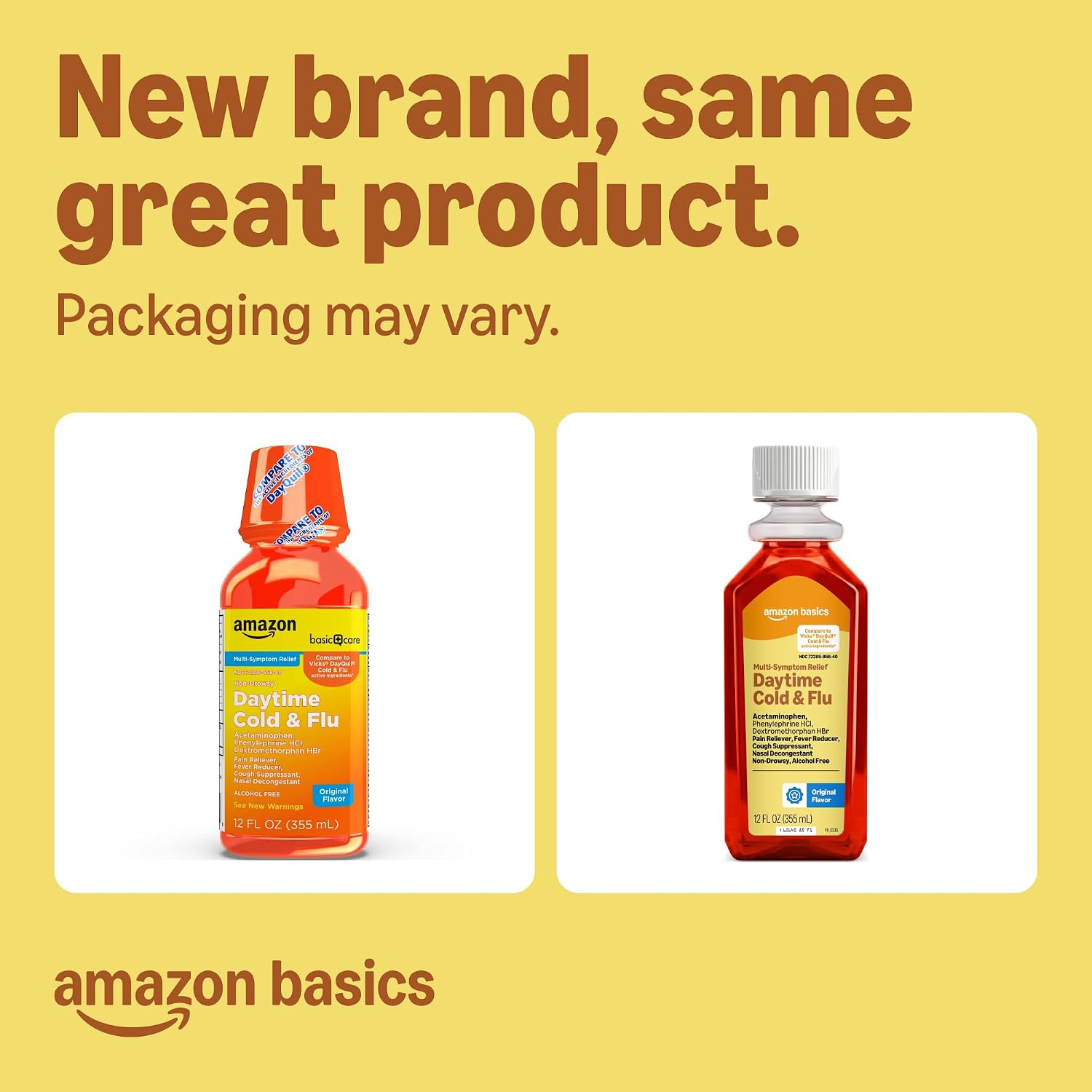Amazon Basics Daytime Cold and Flu Relief, Non-Drowsy, Liquid Medicine, Original Flavor, 12 fl oz (Pack of 1) (Previously Care) - Image 2