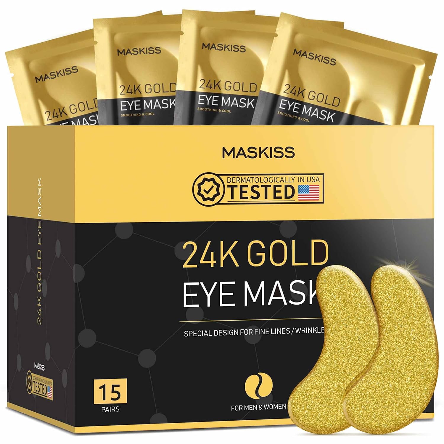 Maskiss 24K Gold Under Eye Patches (15 Pairs), Eye Mask, Collagen Skin Care Products, Eye Patches for Puffy Eyes, Eye Masks for Dark Circles and Puffiness