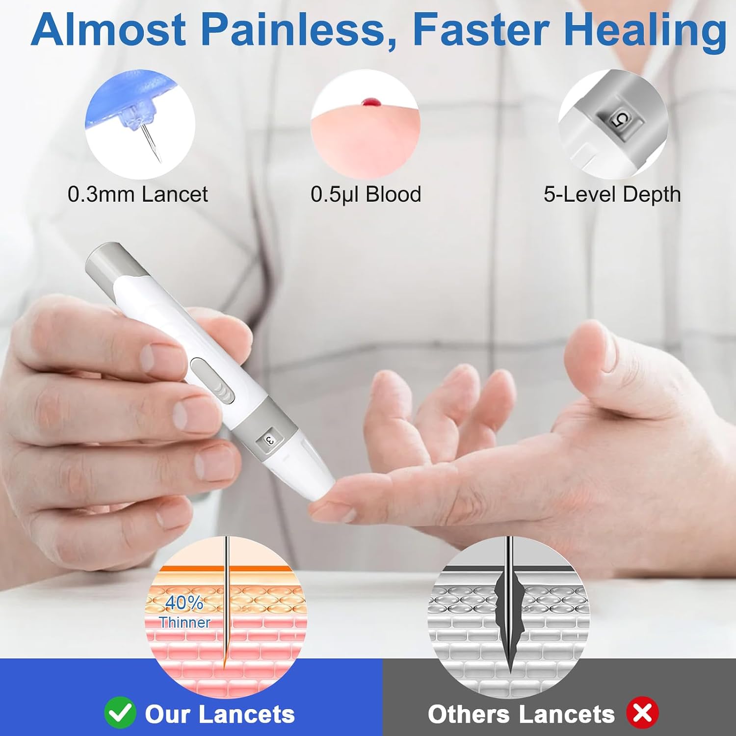 Glucose Monitor Kit, Blood Sugar Monitor with 50 Test Strips & 50 Lancets for Diabetes Testing, High Accuracy Blood Glucose Meter with Auto Eject, No Coding & Large LCD for Seniors, Glucometer Diabetes Testing Kit for Travel & Home Use - Image 3