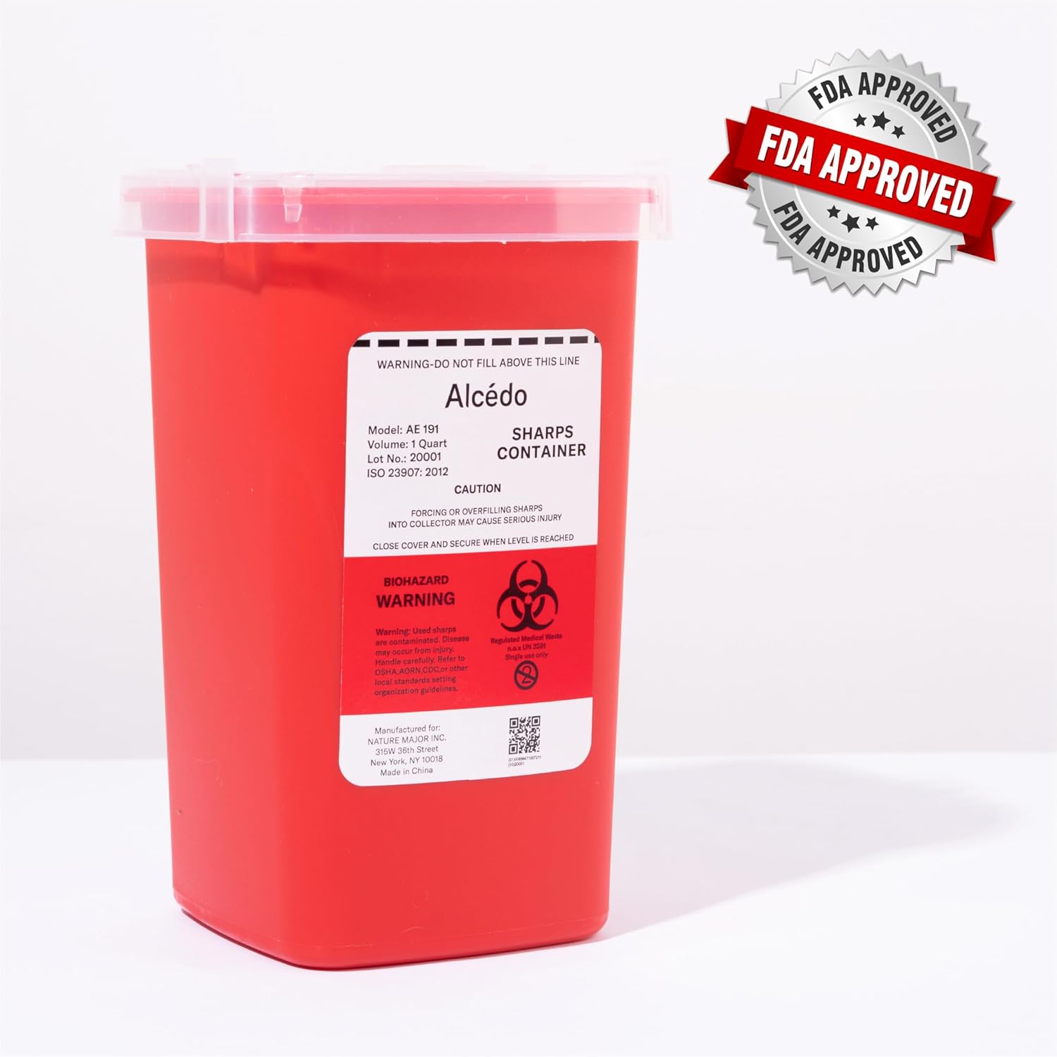 Alcedo 1 Quart Sharps Container (1-Pack) for Needle & Syringe Disposal | Small & Portable, Built-In Needle Removal Port, Temporary Safety Closure, Clear Lid, Ideal for Home, Travel & Professional - Image 8
