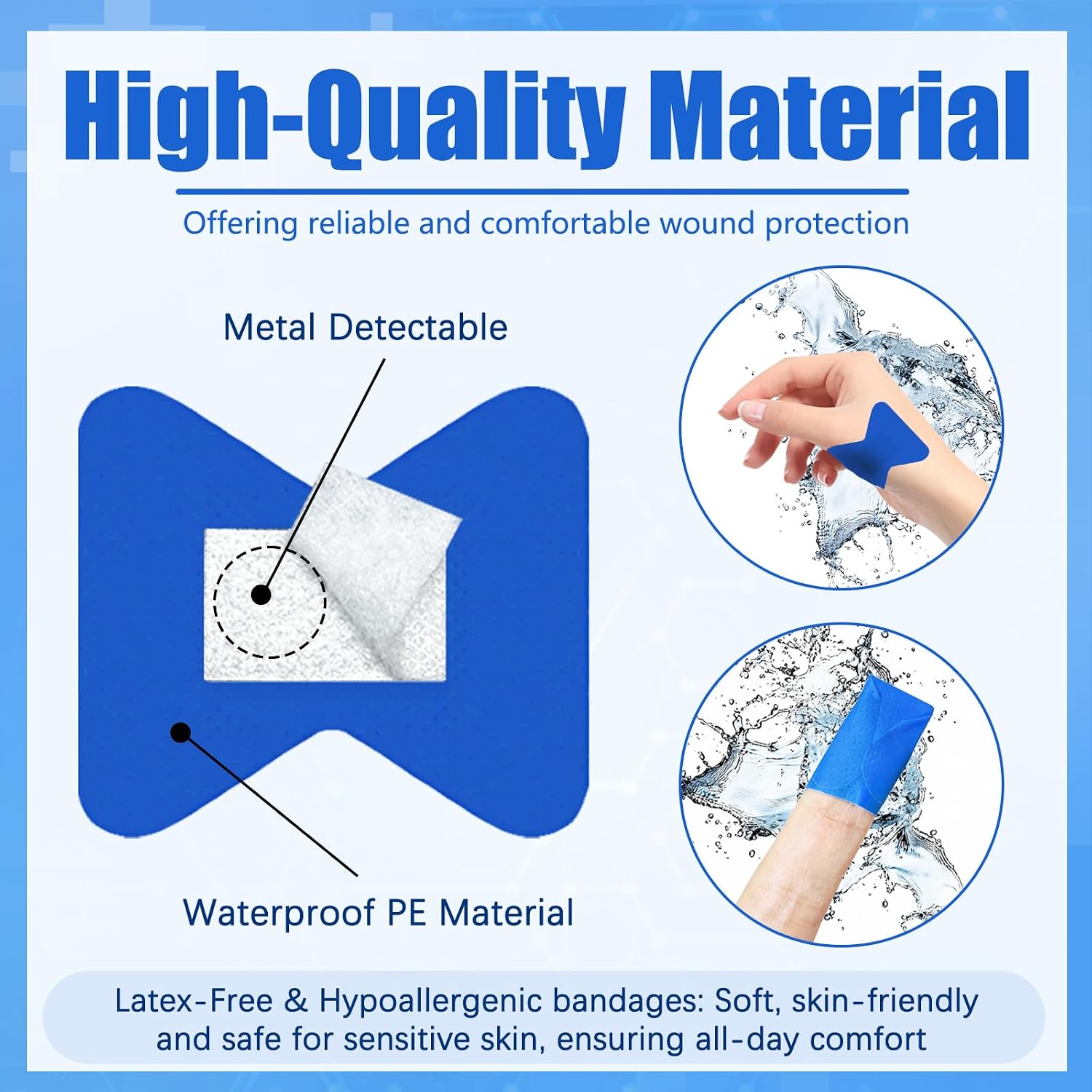 160Pcs Blue Metal Detectable Waterproof Adhesive Bandages 1.75" X 2" Butterfly Shape Food Service Blue Bandages with Quilt-Aid Pad for Catering First Aid and Wound Care Supplies - Image 4