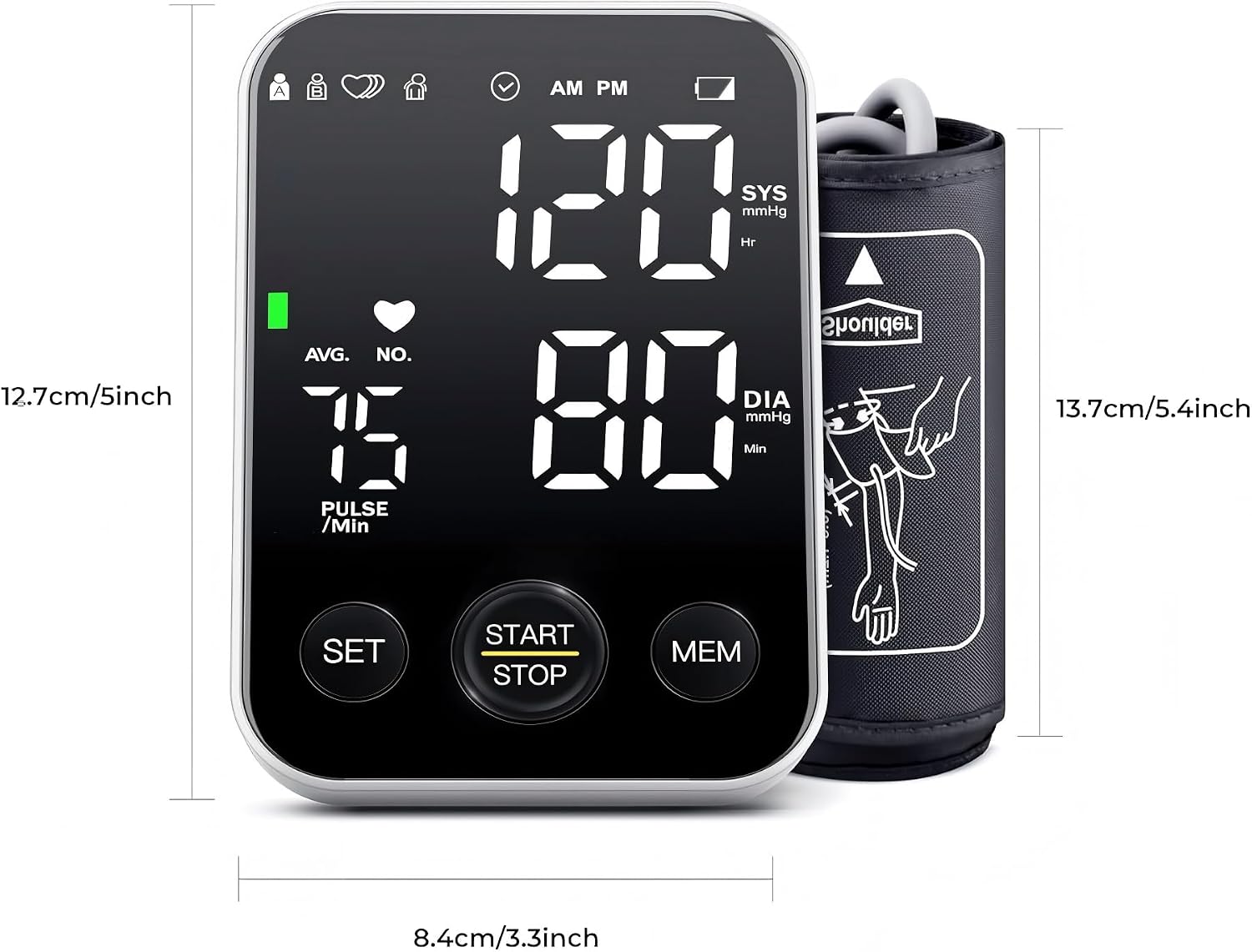 Oklar FDA Cleared Blood Pressure Monitor Upper Arm BP Machine for Home Use | Clinical Accuracy, 2x120 Memory, Large LED Display & 8.7"-15.7" Adjustable Cuff, Dual Power for Home & Travel, Black - Image 8