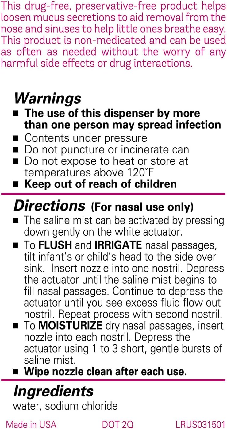 Little Remedies Sterile Baby Saline Nasal Mist, 3 Fl Oz | Safe for Newborns, Relieve Stuffy and Dry Noses, Drug-Free, Gently Wash Away Mucus - Image 6