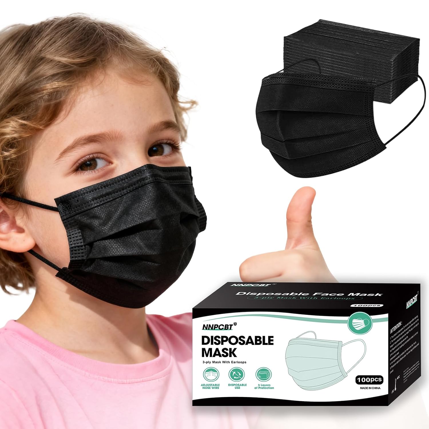 Kids Face Masks 100 PCS Black Dispo...