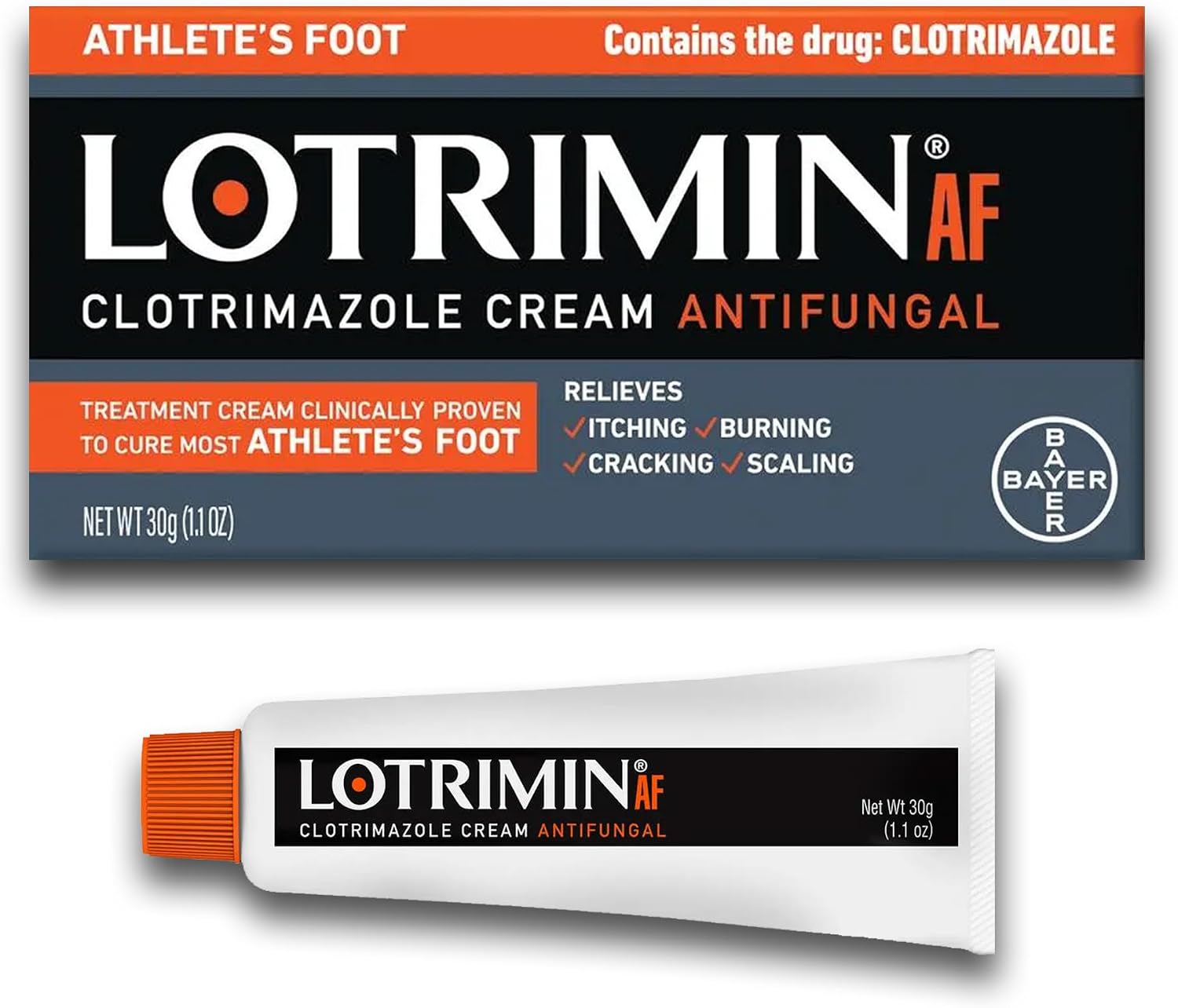 Lotrimin® AF Cream, Athlete's Foot 1% Clotrimazole Antifungal Cream Treatment, Clinically Proven Effective, 1.1 Ounce (New Look)