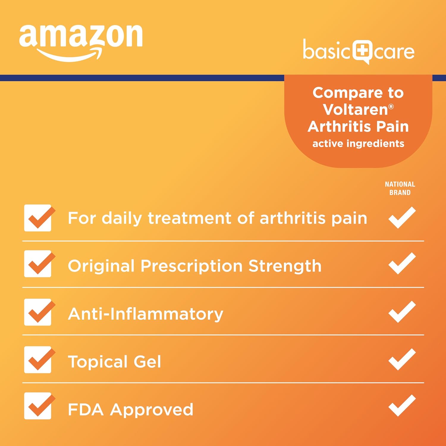 Amazon Basic Care Diclofenac Sodium Topical Gel, 1% (NSAID), Arthritis Pain Reliever for Hand, Wrist, Elbow, Foot, Ankle and Knee Pain Relief, 5.29 oz (150 grams) (Packaging may vary) - Image 2