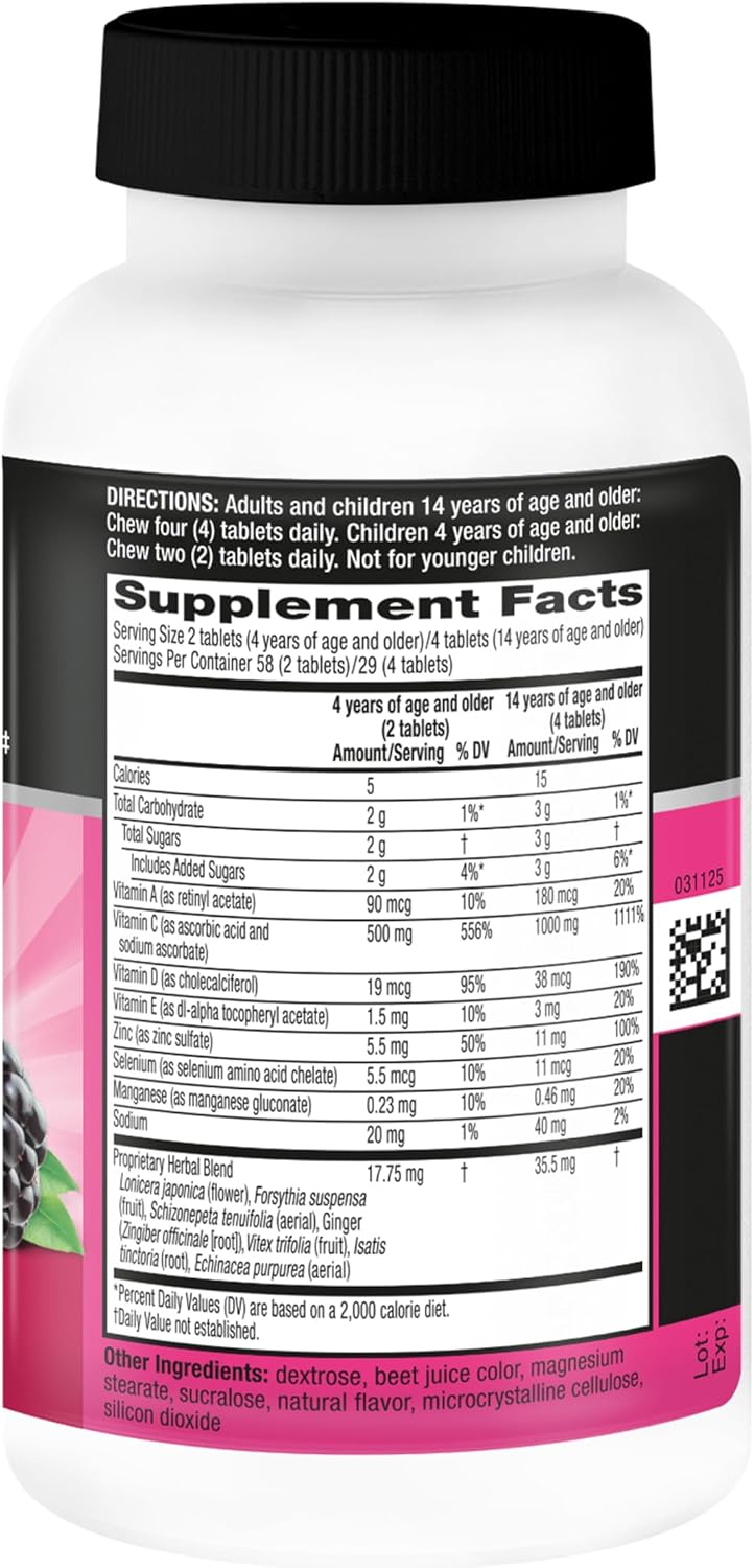 Airborne Very Berry Chewable Tablets, 116ct | Immune Support Supplement with 1000mg Vitamin C + Vitamins A, D, E, Zinc,Selenium, & Manganese | Herbal Blend | Gluten Free | Antioxidants Vitamins A, D & E + Zinc, Selenium, and Manganese, Herbal Blend, Multivitamin Supplements, Immune Health, Tasty - Image 14