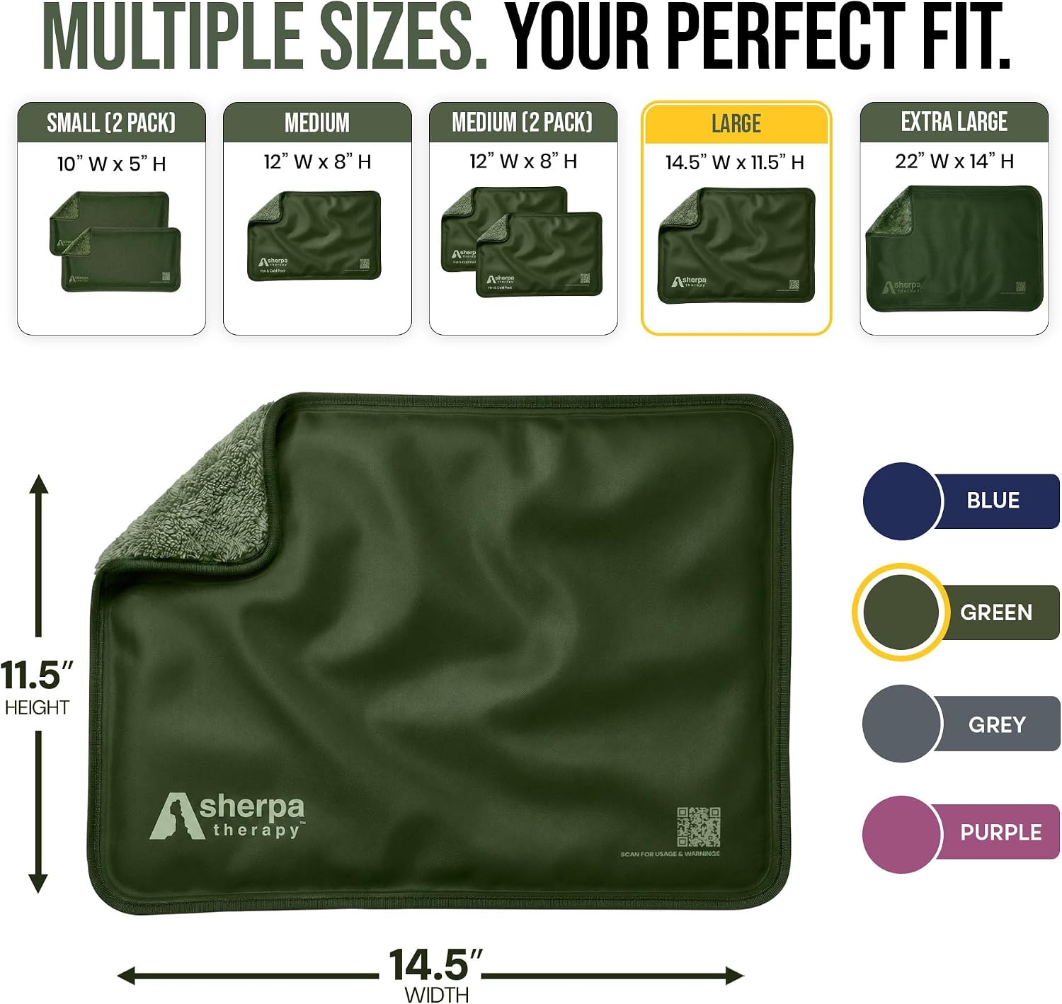 Flexible Hot and Cold Gel Pack, Large 11.5" x 14.5" | Reusable soft gel ice pack for injuries, recovery, dual-sided plush, medical grade for back, shoulder & muscle relief, green - Image 2