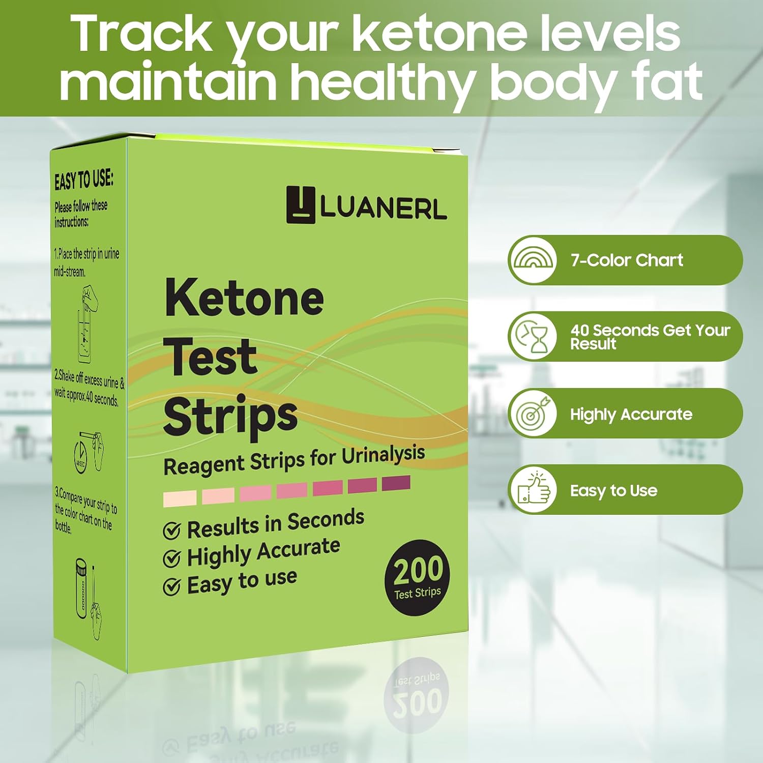 Ketone Test Strips 200 Count (100×2 Bottles) Urine Test for Monitor Ketosis | Upgraded 7-Color Accurate– Keto, Low-Carb, Atkins & Paleo Diet Tracker, Ketone Test Kit with Color Chart on Bottle - Image 4