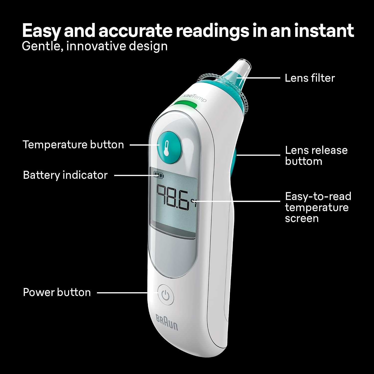 Braun ThermoScan 5 Digital Display Ear Thermometer | Baby and Infant Thermometer with ExacTemp Stability Indicator for Professional Accuracy, Recommended by Pediatricians - Image 3