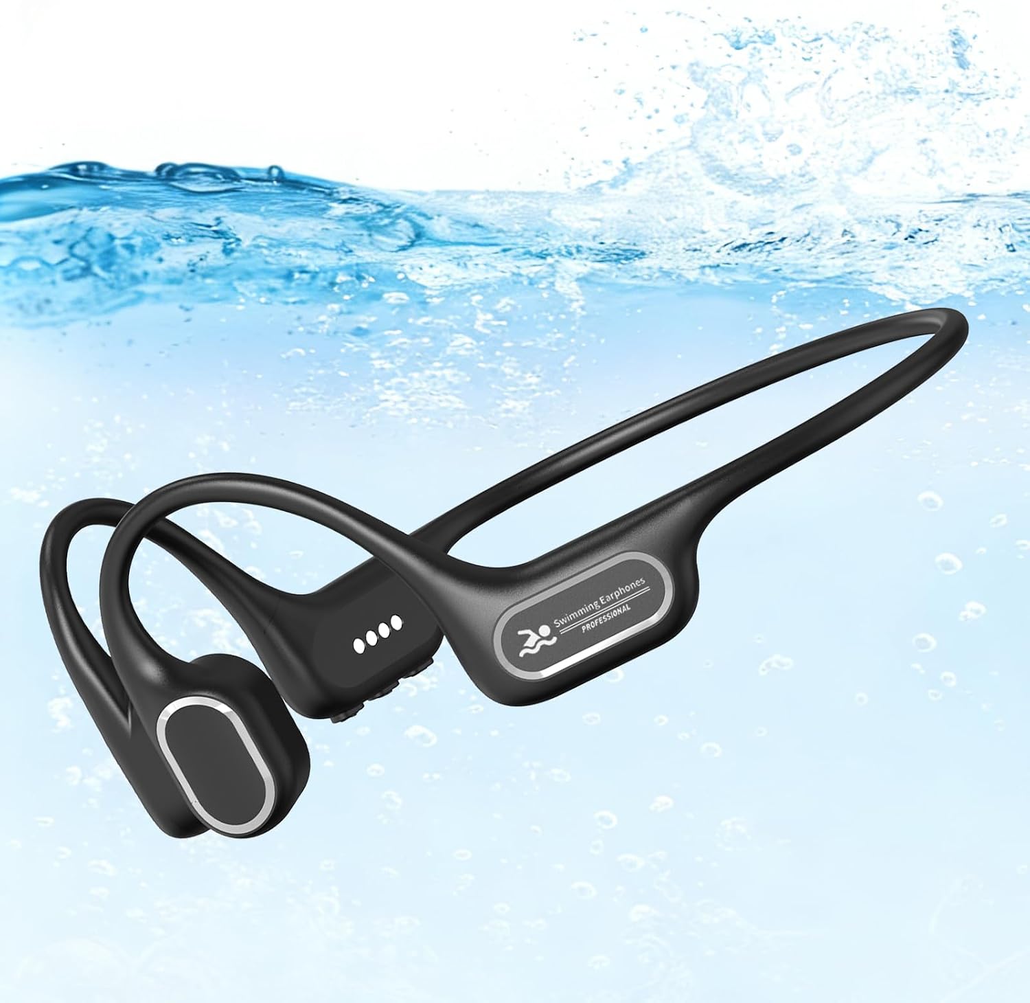 Soft Liquid Silicone Bone Conduction Swimming Headphones Underwater,IPX8 Waterproof Earbuds,Open Ear Swim Headphone with Skin-Friendly Silicone/Built-in 32G MP3-Player Earphones for Swim-Dark Black