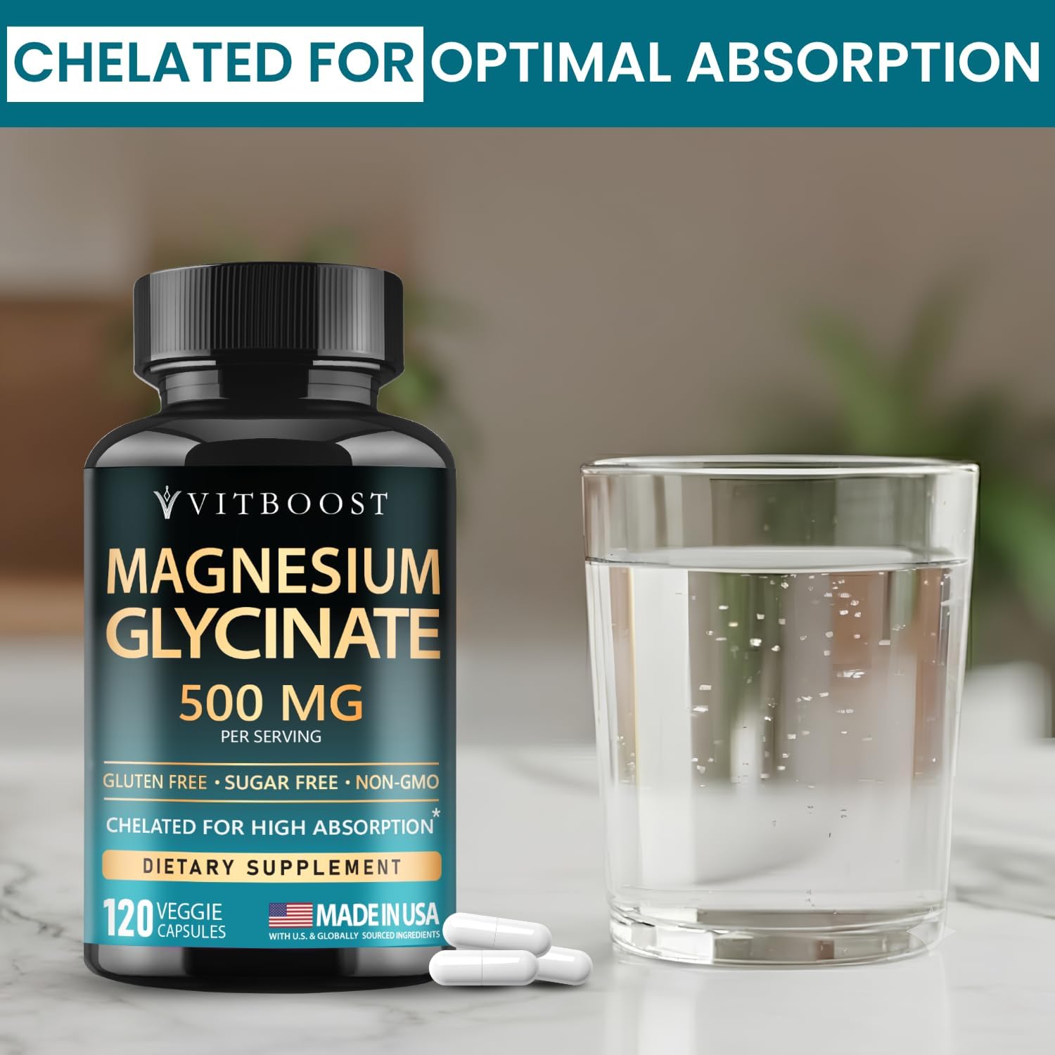 VITBOOST Magnesium Glycinate 500mg - Support Sleep 120 Veggie Capsules | Stress Support High Absorption Chelated Supplement - Non-GMO, 3rd Party Tested - Made in USA - Image 8