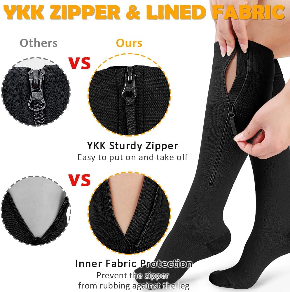 CASMON Zipper Compression Socks 15-20 mmHg Closed Toe Support Socks 1 Pair | Premium Medical Graduated Compression Men Women Black, Relieve Fatigue, Edema, Varicose Veins, Nurses, Post-Surgery - Image 2