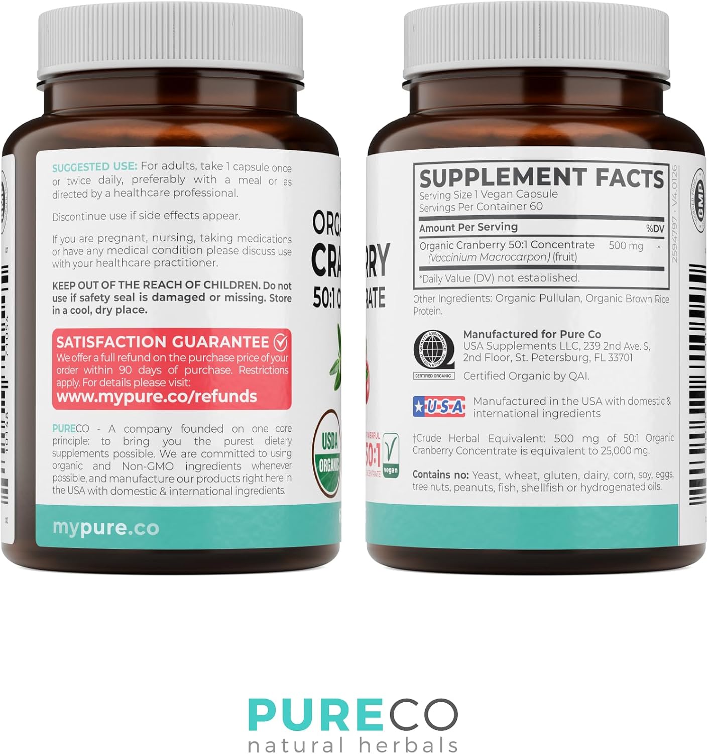 Organic Cranberry Pills for Women 500mg 50:1 Cranberry Concentrate Per Cap | Supports Urinary Tract Bladder and Kidney Health - Vegan Non-GMO USDA Organic & North American Sourced (2 Month Supply) - Image 8