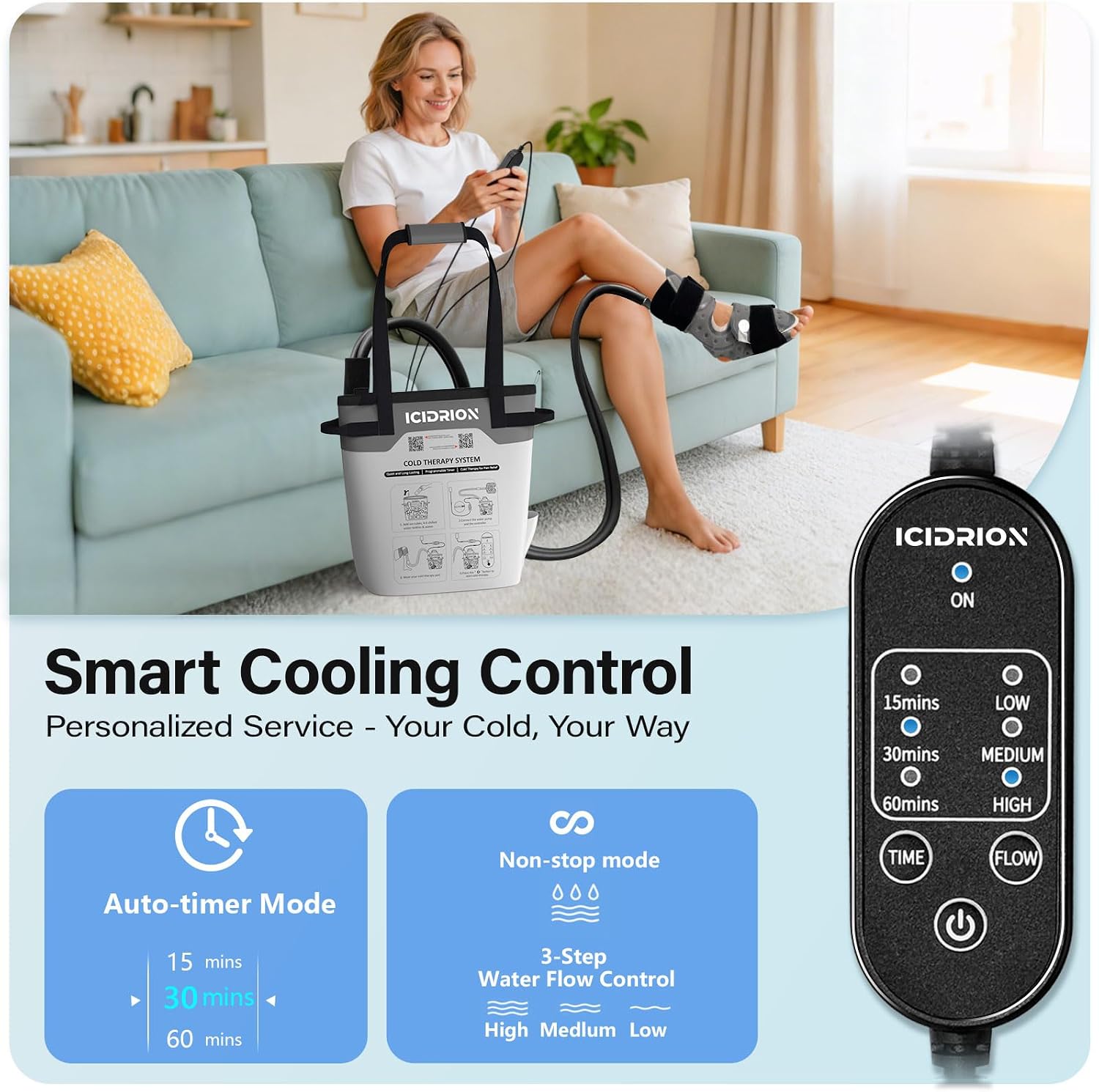 Quiet Ice Machine for Ankle After Surgery, Programmable & Portable | FSA ELIGIBLE HSA:Up to 12 hr, 12-QT Cold Therapy Machine, Dedicated Ankle Pad for Ankle and Foot Surgery Pain Relief at Home - Image 2