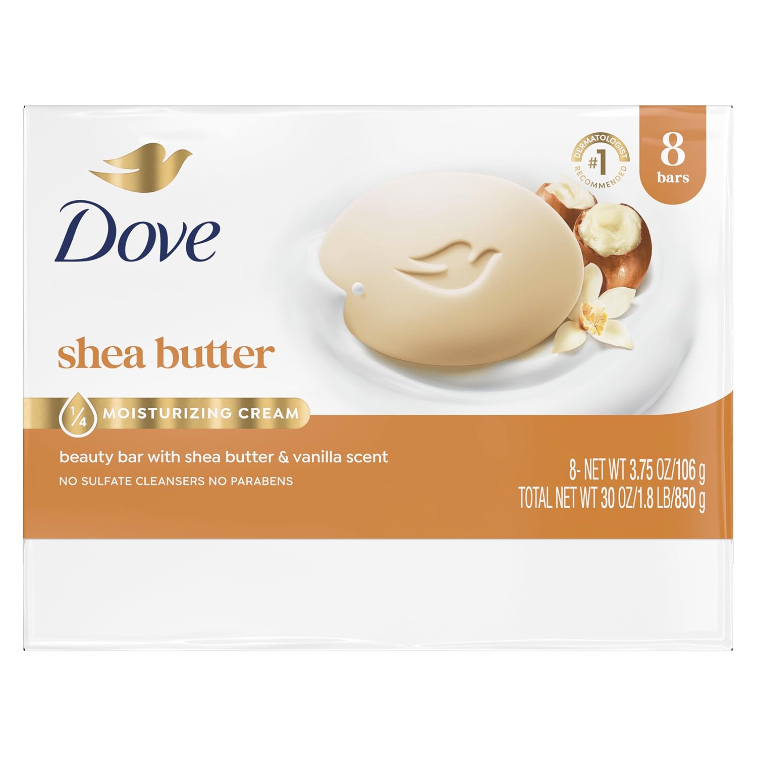 Dove Beauty Bar Soap 8 Bars Shea Butter, for Nourished, Radiant Skin, Enriches Skin 3.75 oz | Moisturizing beauty bar with ¼ moisturizing cream and shea butter for soft, radiant skin - Image 2