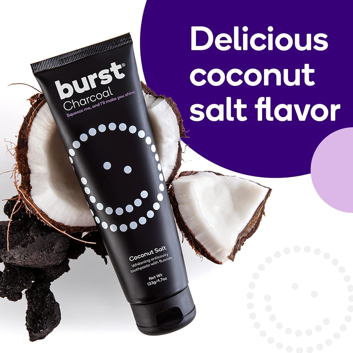 BURST Charcoal Whitening Toothpaste for Adults (4.7oz/2 Pack) | for Sensitive Teeth with Cavity Fighting Fluoride & Xylitol | Vegan | Gluten & SLS Free | Coconut Salt | Coconut Salt | for Sensitive Teeth with Cavity Fighting Fluoride & Xylitol | Vegan | Gluten & SLS Free - Image 5