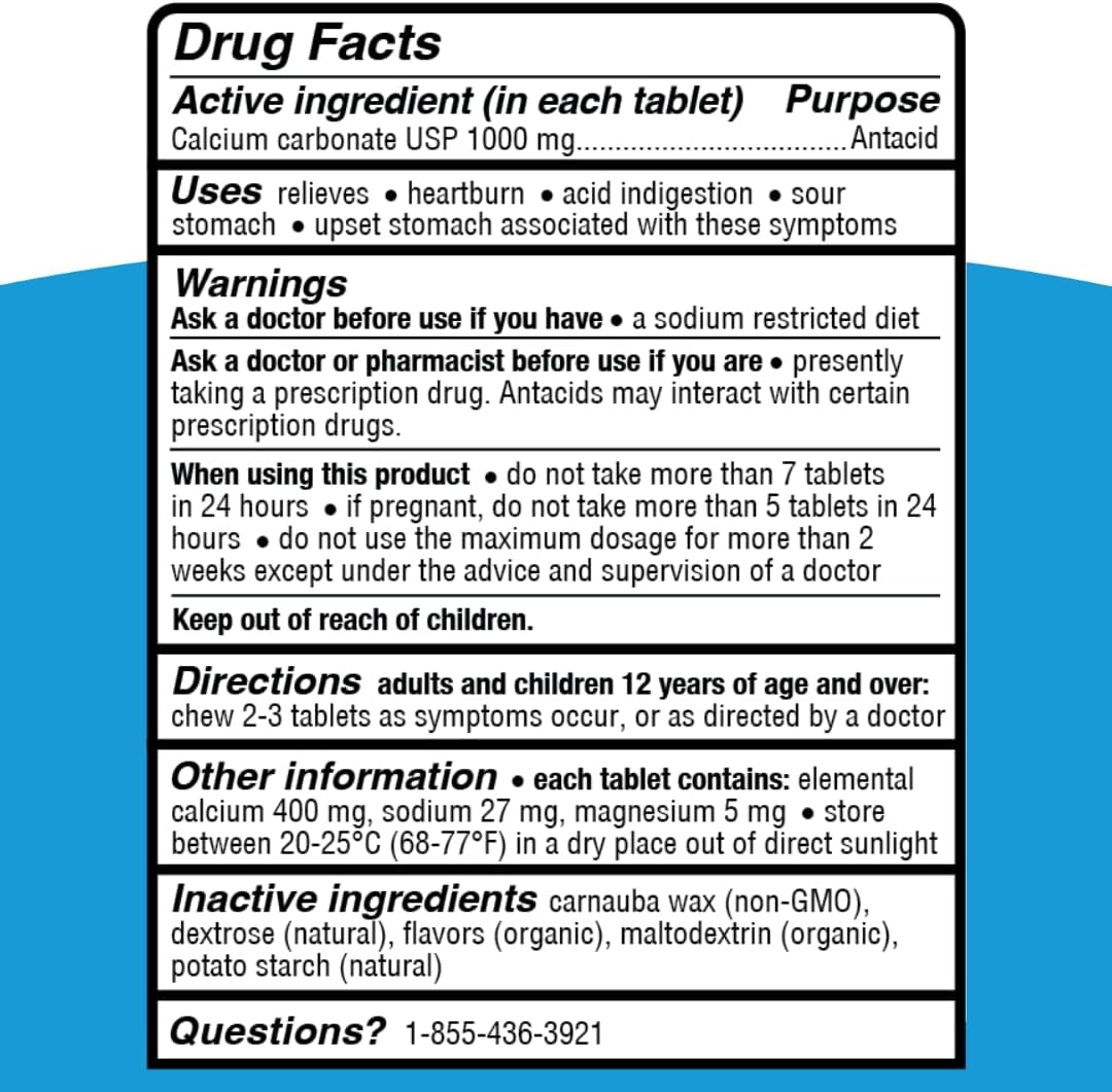 Genexa Antacid Made Clean, 72 Chewable Tablets, Berry Flavor | Calcium Carbonate Maximum Strength, Dye Free, 0% Artificial Additives, Heartburn, Acid Indigestion & Upset Stomach Relief - Image 9