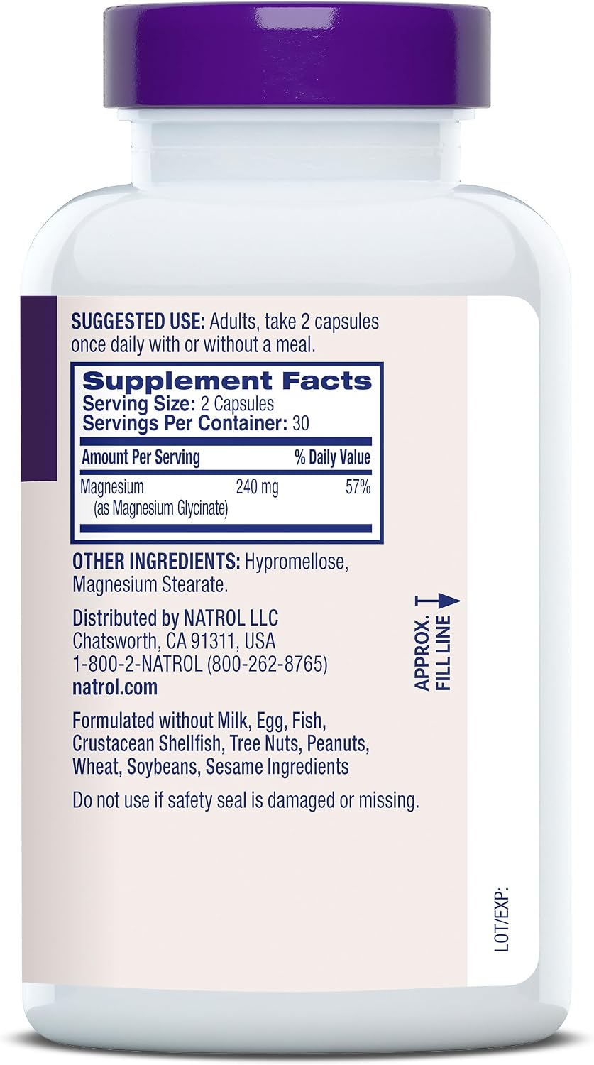 Natrol High Absorption Magnesium Glycinate 240 mg, 60 Capsules | Supports Healthy Sleep & Body, Gentle on Stomach, Supports Muscle Relaxation, Heart, Bone, Nerve & Brain Health - Image 8