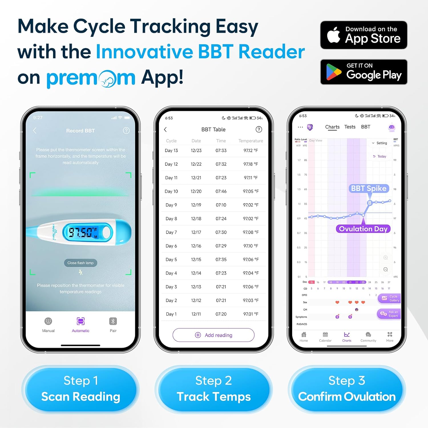 Easy@Home Digital Basal Thermometer for Ovulation: Backlight LCD Display 1/100th Degree High Precision BBT, Memory Recall, NOT Bluetooth Enabled – Scan Results with Premom Fertility Tracker App, Blue - Image 5