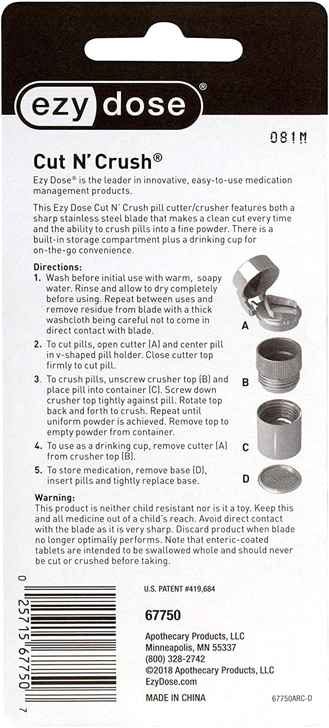 EZY DOSE 3 Compartment Pill Crusher, Cutter and Grinder, Daily Usage, Safely Cut Pills, Vitamins, Tablets, Accurate and Easy Cutting, Stainless Steel Blade, Removable Drinking Cup, Blue, BPA Free - Image 5