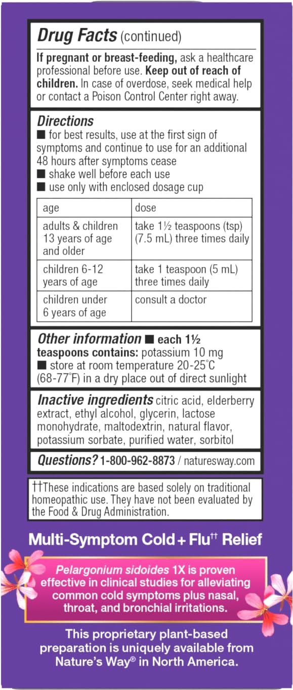 Nature's Way Sambucus Cold + Flu Relief Elderberry Syrup, Homeopathic, 4 oz | Multi-symptom Relief, Speeds Recovery from Fever(1), Body Aches(1), Chills(1), Cough, Congestion, Sore Throat, Berry Flavored - Image 11