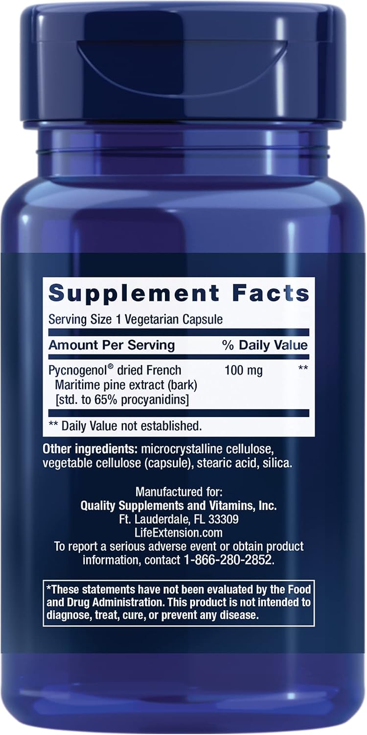 Life Extension Pycnogenol – French Maritime Pine Bark Extract – Scientifically Studied Healthy Aging & Vascular Health Supplement – Non-GMO, Gluten-Free, Vegetarian – 60 Capsules | Scientifically Studied Formula Supports Healthy Aging & Vascular Health, Non-GMO, Gluten-Free & Vegetarian - Image 2