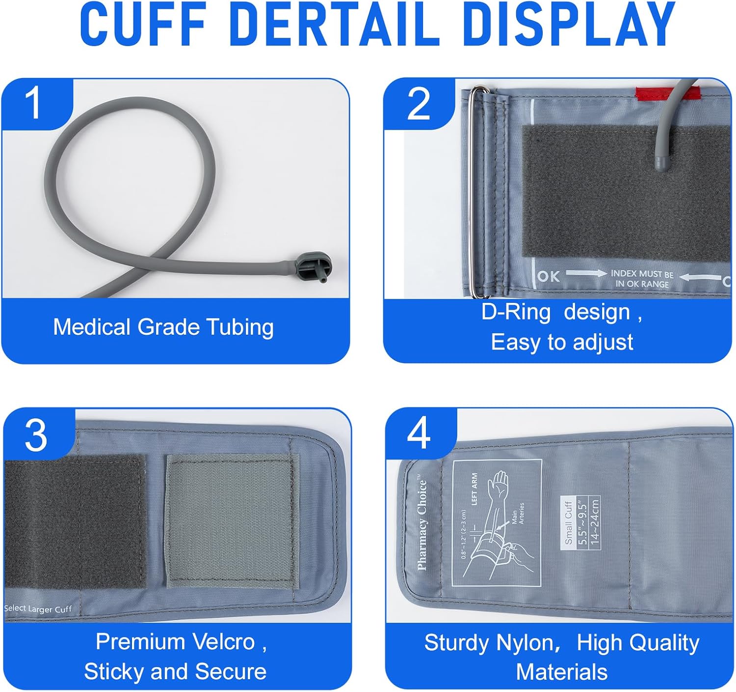 Small Blood Pressure Cuff for Kids, Slim Arm, Compatible with Most Monitors, ARM Blood Pressure Replacement Cuff with 8 Connectors (5.5"-9.5") - Image 4